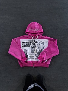 Custom Y2K Pink Rhinestone Tracksuit Heavyweight Cotton Fleece Full Zip Hoodie Distressed Sweatpants Graphic Screen Print - Product Image 2