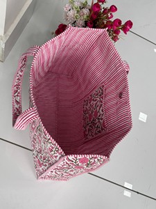 Hand-Block Printed Quilted Winter Tote Shopping Bag From India Multi-Color Floral Design Two <b>Shoulder</b> <b>Straps</b> Lining Wholesale - Product Image 2
