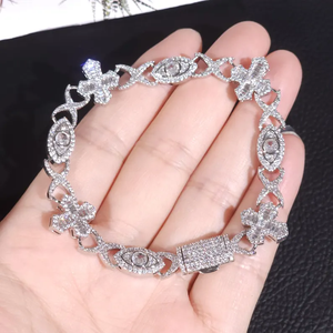 Iced Out Flower <b>Bracelet</b> Diamond Jewelry White Gold Finish Luxury Fashion Statement <b>Bracelet</b> For Women - Product Image 4