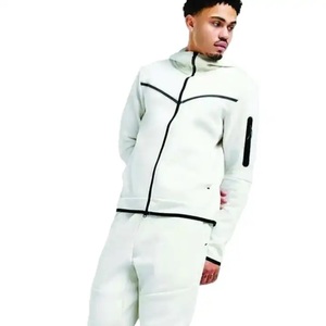 Men's <b>White</b> <b>Tracksuit</b> Full Sleeve Drawstring Side Pockets Casual Regular Fit Solid Color Winter Wear 100% Cotton Fleece Sporty - Product Image 3