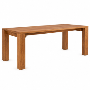 Table à manger rectangulaire en teck massif, design scandinave moderne, coins encastrés, résistante à l'eau, écologique, pour villa - Product Image 3
