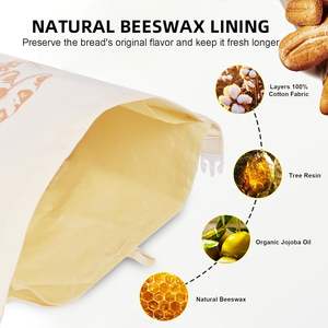 Lot de 2 sacs à <span class=keywords><strong>pain</strong></span> réutilisables XL pour <span class=keywords><strong>pain</strong></span> fait maison avec doublure amovible en coton et cire d'abeille, sacs de rangement 13x17 pouces - Product Image 2