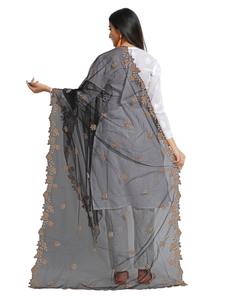 Dupatta en tissu filet noir de créateur, best-seller, magnifique, avec broderie fantaisie, pour mariage, décontracté, traditionnel, pour femmes et jeunes filles - Product Image 2