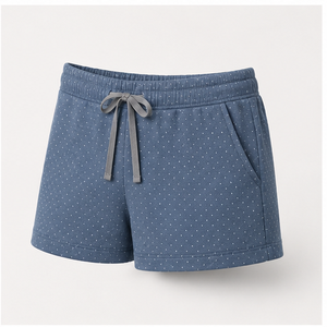 Custom Slate Blue Polka Dot Womens Refined Lounge Fit Drawstring Lounge <b>Shorts</b> Soft Ponte <b>Jersey</b> - Product Image 3