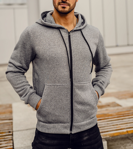 Sudadera con capucha para hombre, fabricada por OEM, con cremallera completa, color liso, cordón ajustable, bolsillos inclinados, puños y dobladillo acanalados, ideal para invierno. - Product Image 1