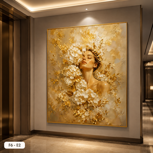 Impression d'art sur toile pour femme, motif floral de luxe, avec cadre, fleurs dorées et blanches, décoration murale intérieure élégante F6-E2 - Product Image 5