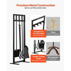 5 PCS Square-Frame Stand Fireplace <b>Tool</b> Set Wrought Place Poker Ash Shovel Brush & Tongs <b>Fire</b> <b>Tool</b> Set Holder - Product Image 3