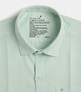 Camisa de Manga Larga para Hombre Enovate, Color Azul Agua Sólido, Informal, Transpirable, Tejido de Lino Beige, Fusión sin Costuras - Product Image 5