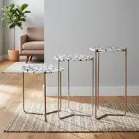 Tables d'appoint rondes modernes avec plateau en faux marbre et structure en métal, meubles de salon, table d'appoint décorative