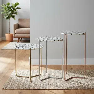 Modern <b>Round</b> Nesting <b>Side</b> <b>Tables</b> with Faux Marble Top and Metal Frame Living Room Furniture Decorative Accent <b>Table</b> - Product Image 6