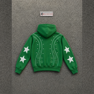 Sweat à capuche zippé oversize vert, style urbain, avec patch étoile, design brodé, coupe régulière, décontracté, pour usage quotidien - Product Image 6