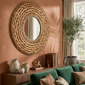 Large Round Water Hyacinth <b>Mirror</b> Natural Woven Wall <b>Mirror</b> Handmade Boho Home Decor Rustic <b>Hanging</b> Decorative <b>Mirror</b> - Product Image 2