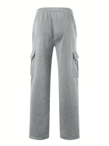 Pantalon de jogging décontracté gris pour homme avec bande latérale blanche, taille élastique et cordon de serrage, en tissu tissé respirant et écologique - Product Image 2