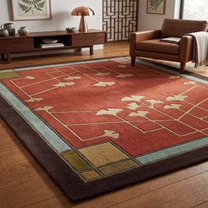 Alfombra de Lana Hecha a Mano con Diseño Floral de Terracota, Estilo Vintage, para Sala de Estar o Dormitorio, Decorativa - Product Image 6