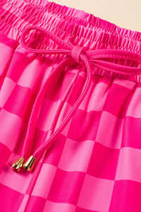 Shorts décontractés d'été pour femmes, à carreaux roses, taille élastique - Product Image 6