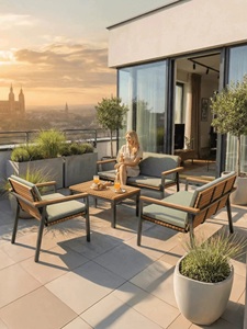 Modern Wooden Outdoor <b>Dining</b> <b>Set</b> 4 Piece Solid Back Chairs Cushions <b>Space</b> <b>Saving</b> Contemporary Design for Farmhouse Hotel Use - Product Image 4