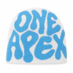 White Blue Graphic Knit Beanie Hat Custom Logo Ribbed <b>Winter</b> <b>Cap</b> Unisex Streetwear Fashion Headwear Wholesale OEM Manufacturer - Product Image 6
