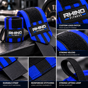 สายรัดข้อมือผ้าฝ้าย RHINO FITNESS สำหรับมือซ้าย สีน้ำเงิน-ดำ แบบตีนตุ๊กแก สำหรับยกน้ำหนัก - Product Image 6