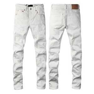 Jeans de Mezclilla Elásticos de Diseño Y2K Vintage para Hombre, Corte Recto y Ajustado, Lavado a la Piedra, Color Blanco, Disponibles - Product Image 3