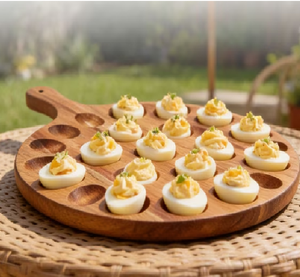 Plateau à œufs farcis en bois massif avec poignée pour la présentation d'apéritifs à bas prix - Product Image 4