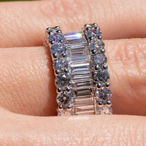 Anillo de Boda Ancho Estilo Hip Hop con Diamantes Moissanite Baguette y Tallados, Regalo de Aniversario para Mujer, Joyería de Plata Esterlina 925 - Product Image 5