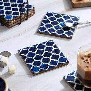 Ensemble de sous-verres carrés en bois modernes avec motif marocain, tapis de table antidérapants pour la décoration de la table à café et à manger - Product Image 6