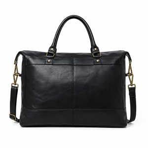 Sac de voyage week-end en cuir véritable grande capacité résistant à l'eau avec fermeture éclair noir de luxe - Product Image 2