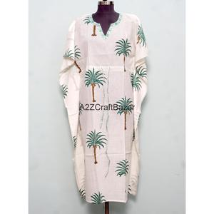 Vestido Maxi Kaftan para Mujer, 100% Algodón, Cuello en V, Sin Mangas, Silueta Ajustada, Cintura Natural, Estampado Floral, Ecológico, Casual - Product Image 1