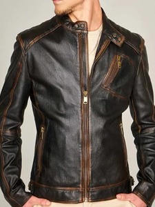 Chaqueta de Cuero Negra para Hombre con Detalles Marrones Estilo Motero - Product Image 2