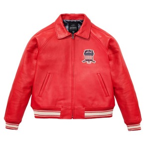 Chaqueta Varsity de Cuero Roja Personalizada para Hombre, Estilo Clásico Letterman Bomber con Ribete Acanalado y Diseño con Cierre Frontal - Product Image 5