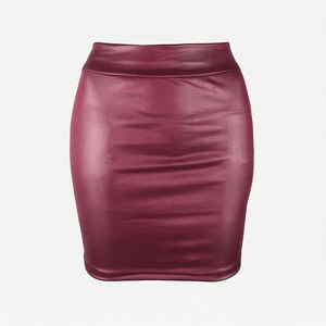 Jupe crayon mini taille haute pour femme, couleur unie, en similicuir PU, satinée, sexy, brillante, style toutes saisons - Product Image 1