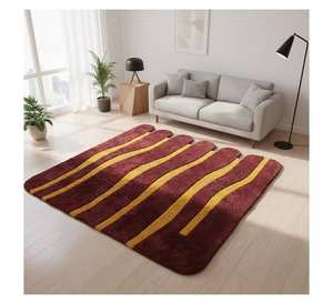 Alfombra de Diseño Irregular Color Borgoña y Dorado con Textura para Sala de Estar, Alfombra de Alta Gama Hecha a Mano, Alfombra Ondulada Esculpida en 3D - Product Image 3