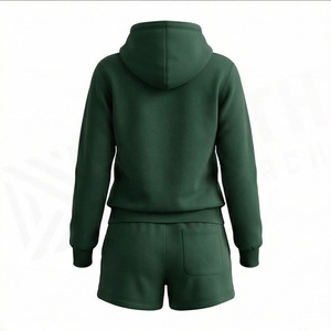 Conjunto de 2 Piezas para Mujer, Sudadera con Capucha y Pantalones Cortos, Color Sólido, Felpa, Corte Holgado, Largo por Encima de la Rodilla, para Primavera/Verano - Product Image 2