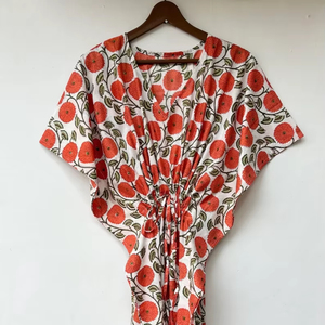 Caftán de encaje de algodón 100% suave con estampado animal, cuello en V, manga corta, largo completo, elegante para mujer, ideal para verano y playa, o como vestido de dama de honor. - Product Image 1