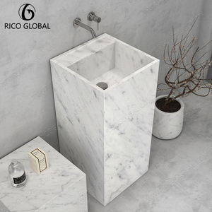 Lavabo de Pedestal Moderno de Mármol Blanco, Forma Irregular, Material Cerámico, Duradero, para Baño - Product Image 3