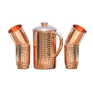 <b>Copper</b> Mug Set Solid Pattern Classic Design Heat Resistant Traditional Design Authentic Hammered <b>Copper</b> Water Jug Set (5 Pieces) - Product Image 2