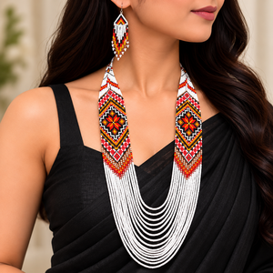 Collar Étnico Geométrico con Cuentas para Mujer, Hecho a Mano, Multicolor, Estilo Boho, Joyería de Moda con Cadena de Eslabones - Product Image 1