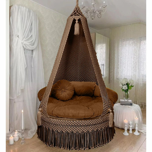 Fauteuil suspendu en macramé en coton bohème, tissé à la main, avec coussin pour intérieur, extérieur, balcon (72"X40") - Product Image 1