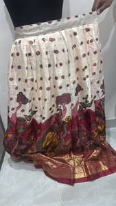 Jupe longue plissée taille haute évasée style A, imprimé Kalamkari de qualité supérieure avec bordure Zari, pour femme - Product Image 4