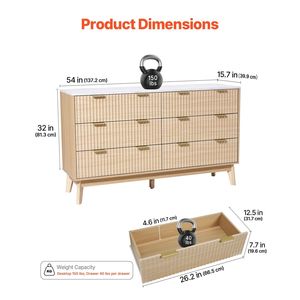 Cómoda Moderna Minimalista de 6 Cajones con Diseño Acordonado, Cajonera de Madera con Dispositivo Antivuelco Deslizante, Armario Acordonado para Dormitorio - Product Image 3