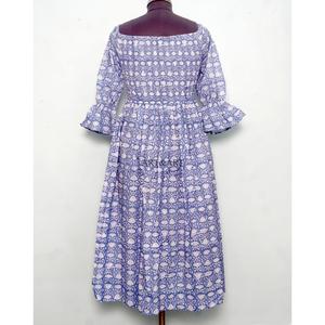 เดรสยาวผ้าฝ้ายแท้ 100% สำหรับผู้หญิง ลายพิมพ์ดอกไม้แบบอินเดีย แขนทรงกระดิ่ง น่ารัก สวมใส่สบาย ซักได้ ทรงเอไลน์ - Product Image 6