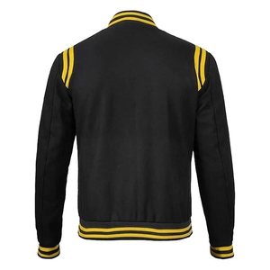Veste varsity noire pour homme avec bordure jaune Coupe régulière Sans col Coupe-vent Polyester/Coton Style urbain Vêtement d'hiver - Product Image 2