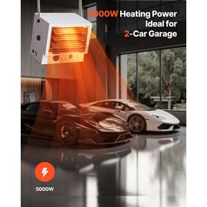 Riscaldatore Elettrico da Garage 5000 Watt, Montaggio a Parete/Soffitto per 2 Auto, con Protezione da Surriscaldamento e 3 Angoli Regolabili per Uso Esterno - Product Image 2