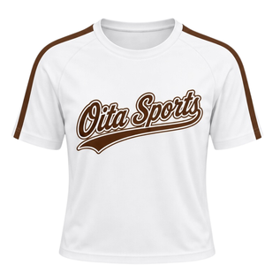 Ensemble uniforme de cheerleading imprimé blanc et marron, haut à manches courtes, jupe plissée, tenue de sport d'équipe, entraînement athlétique, performance - Product Image 3