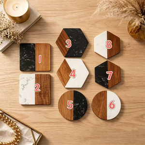 <b>Marble</b> Wooden Coaster <b>Set</b> Handmade Modern Drink Holder for Kitchen Dining <b>Coffee</b> <b>Table</b> Elegant Decorative Accent - Product Image 5