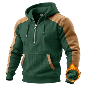 Sudadera con capucha de invierno para hombre, de forro polar 360GSM, con bloques de color y diseño de patchwork, media cremallera, cortavientos y cálida, tipo jersey, al por mayor - Product Image 6
