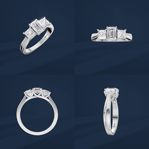 แหวนหมั้นเพชรทรงคลาสสิคแบบสามเม็ด ตัดแบบ Emerald Cut ทองคำขาวสำหรับผู้หญิง เพชร D Color รับรองโดย IGI เพชรเพาะเลี้ยงในห้องปฏิบัติการ - Product Image 6