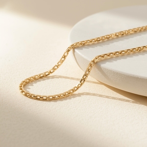 Collar de Cadena de Oro Sólido de 9K para Mujer, Cadena de Oro Real, Eslabones Cuadrados Minimalistas, Joyería Fina, Diseño Personalizado OEM - Product Image 5