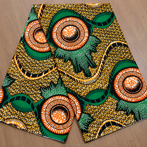 <b>Yellow</b> Green Blue African Wax Print Fabric with Bold Circular Floral Pattern for Ankara Dresses and Fashion Wear - Product Image 4