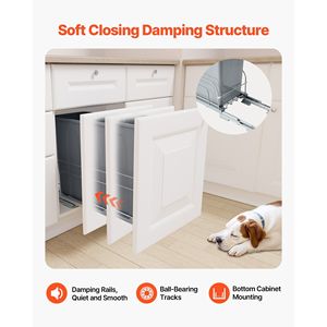 Poubelle coulissante 35 QT pour armoires de cuisine, bac de recyclage en métal robuste, conteneur à déchets à fixation murale - Product Image 6